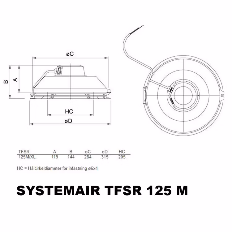 Systemair TFSR 125 M Takfläkt Svart