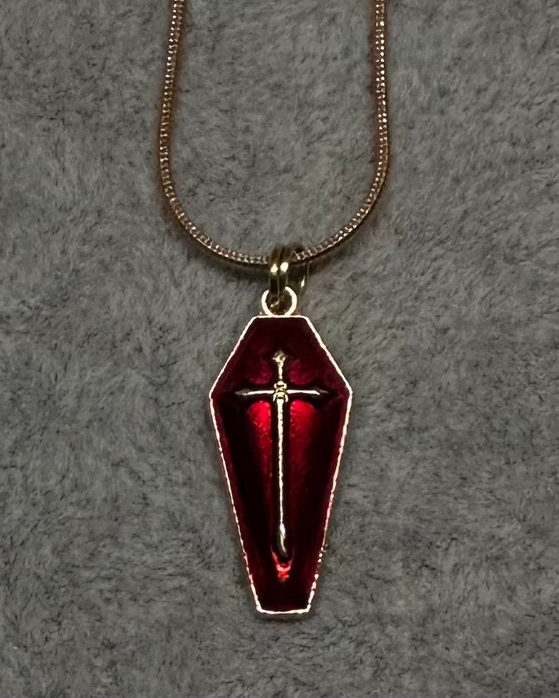 Cross coffin charm necklace