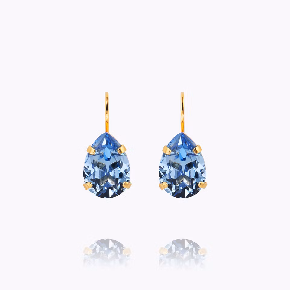 Mini Drop Clasp Earrings Gold/ Light Sapphire