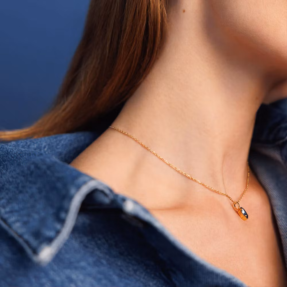 Petite Navette Necklace Gold/ Denim Blue