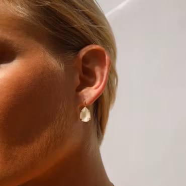 Mini Drop Clasp Earrings Rhodium/ Linen Ignite