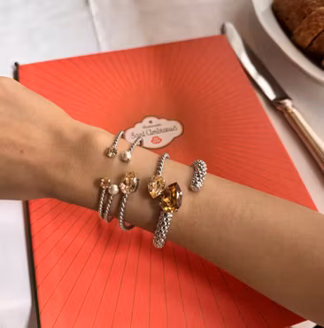 Mini Drop Bracelet Rhodium/ Light Peach