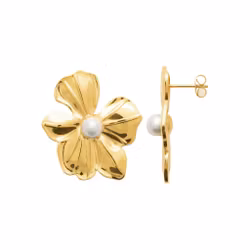 Fleur Pearl Earrings Gold PVD