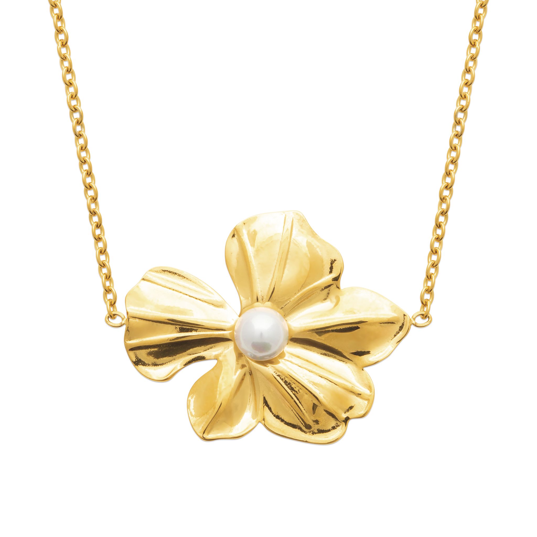 Fleur Pearl Necklace Gold PVD