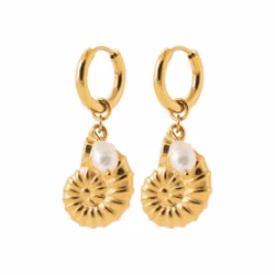 Shell Pearl Earrings Gold PVD