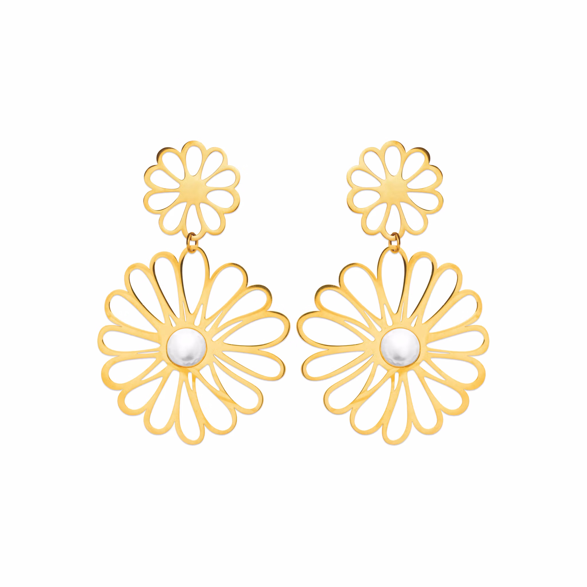 Double Flower Earrings Gold PVD