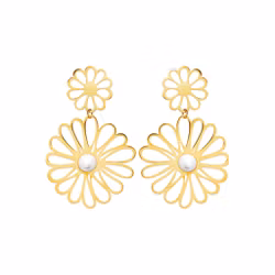 Double Flower Earrings Gold PVD