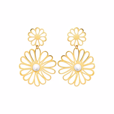 Double Flower Earrings Gold PVD