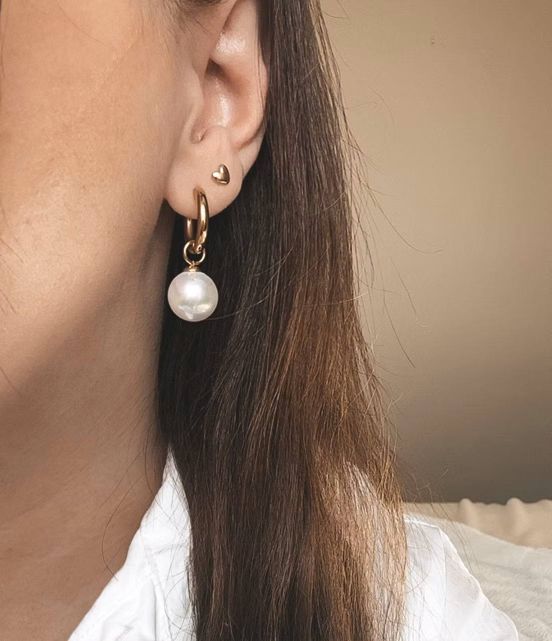 Pearl Hoop Earrings Gold