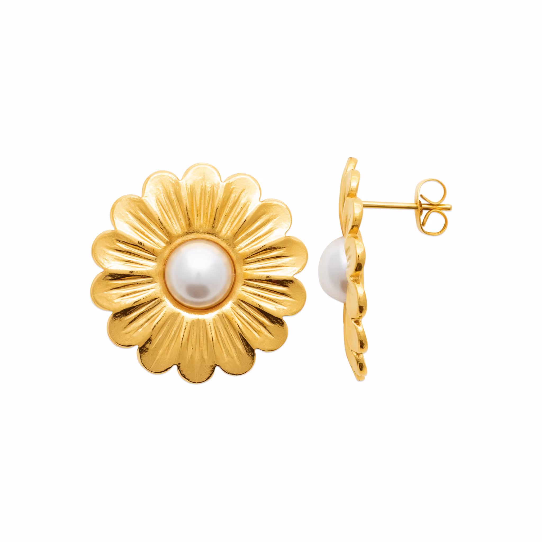 Flower Pearl Earrings Gold