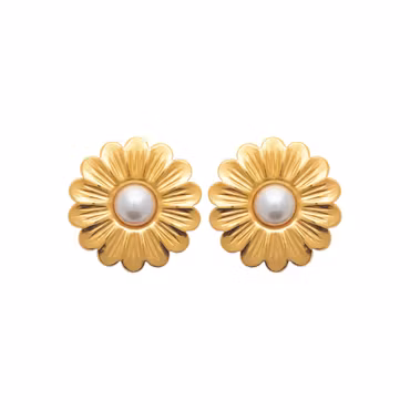 Flower Pearl Earrings Gold