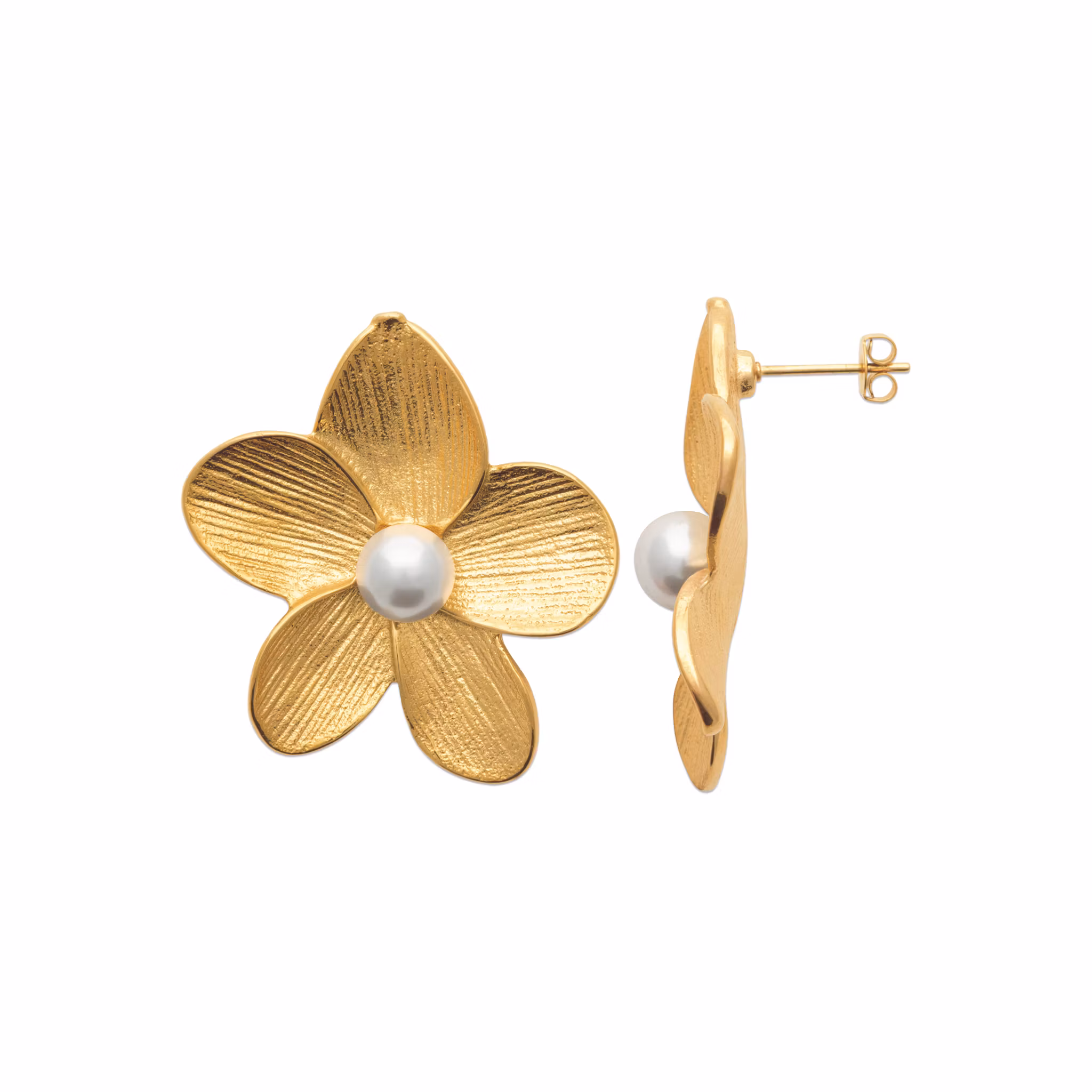 Flower Pearl Earrings L Gold