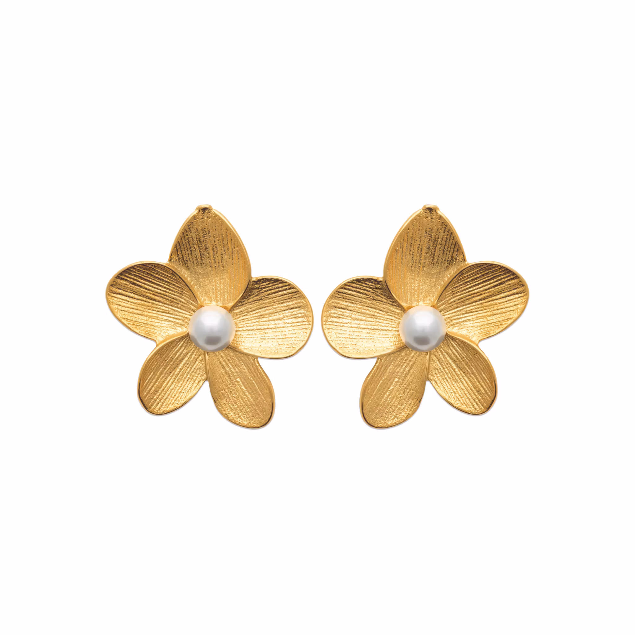 Flower Pearl Earrings L Gold