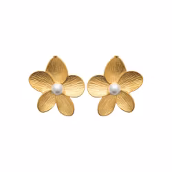 Flower Pearl Earrings L Gold
