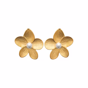 Flower Pearl Earrings L Gold