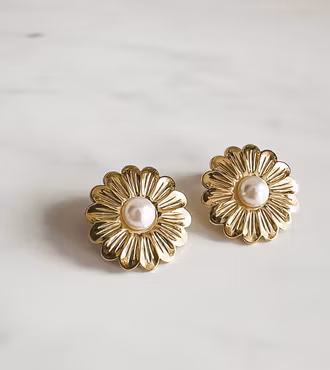 Flower Pearl Earrings Gold