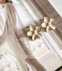 Flower Pearl Earrings L Gold