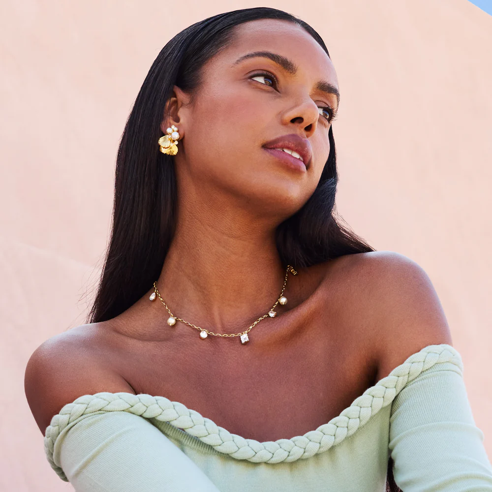 Lumina Necklace Gold/ Pearl + Crystal