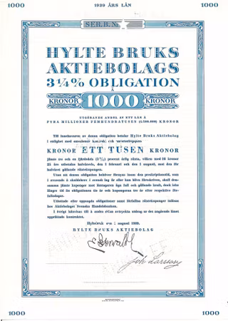 Hylte Bruks AB, 3 1/4 %