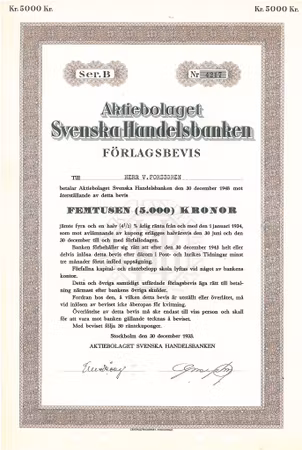 Svenska Handelsbanken, Förlagsbevis