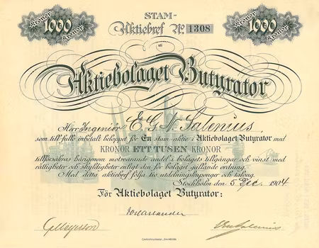 Butyrator AB, 1904