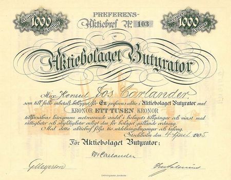 Butyrator AB, 1905