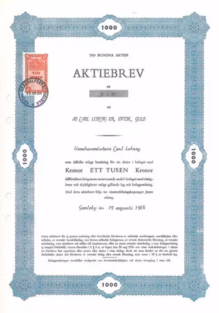 Carl Loberg Ur Optik Guld AB 1.000 kr