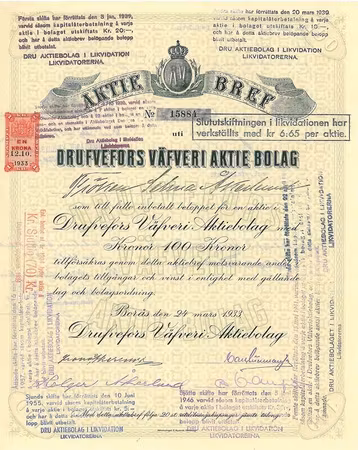 Drufvefors Väveri AB, 1933