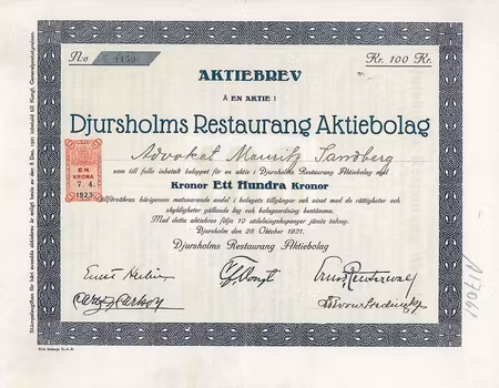 Djursholms Restaurang AB, 100 kr.