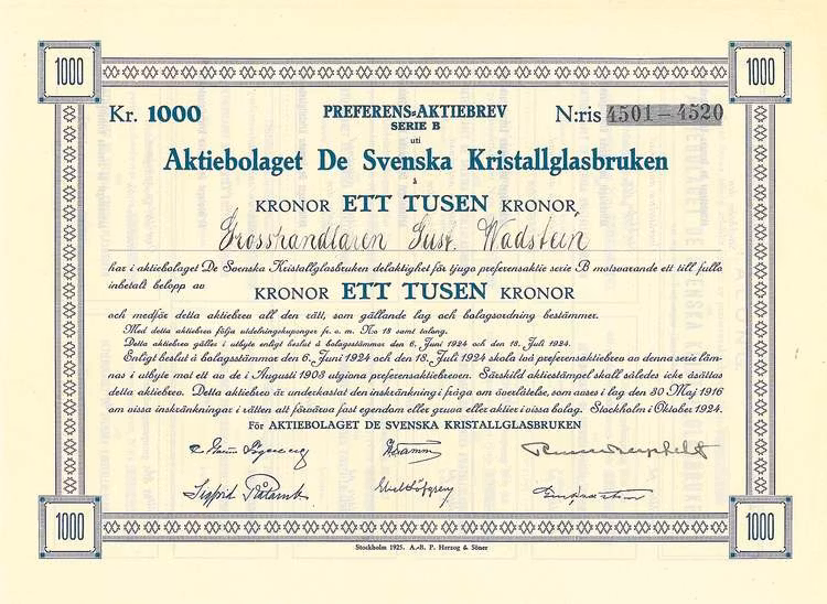 De Svenska Kristallglasbruken AB, 1000 kr