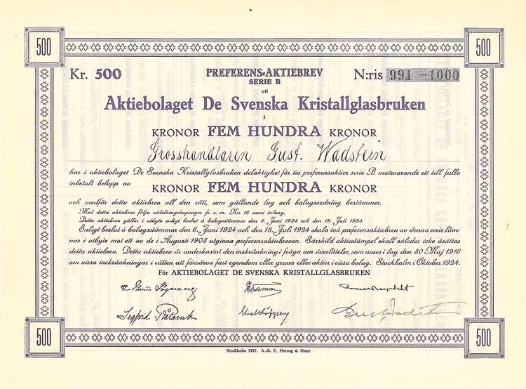De Svenska Kristallglasbruken AB, 500 kr