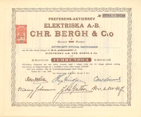Elektriska AB Chr.Bergh & C:o, 500 kr