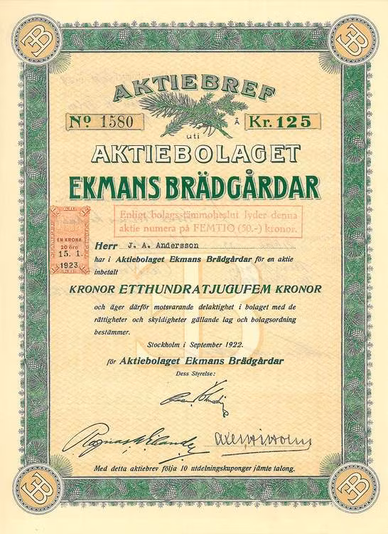 Ekmans Brädgårdar, AB, 100 kr