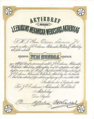 Eriksons Mekaniska Verkstads AB, J.E. 1890