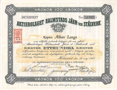 Halmstads Järn och Stålverk, AB, 100 kr
