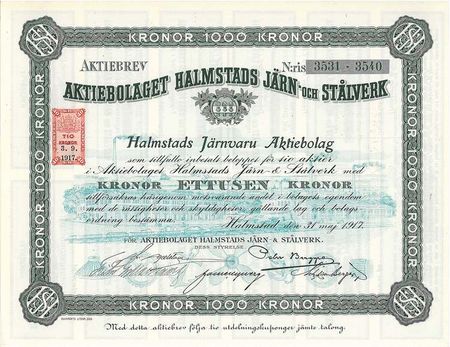 Halmstads Järn och Stålverk, AB, 500 kr