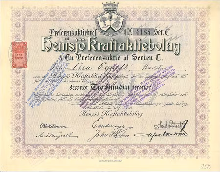 Hemsjö Kraft AB, 1915