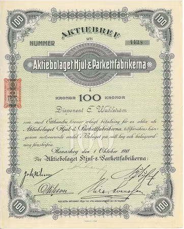 Hjul- & Parkettfabrikerna, AB, 100 kr