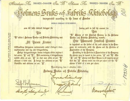 Holmens Bruks- och Fabriks AB, 1961
