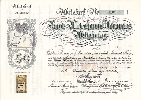 Borås-Ulricehamns Järnvägs AB, 50 kr, 1915