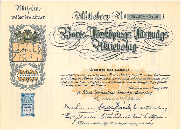 Borås-Jönköpings Järnvägs AB, 10 000 kr, 1929