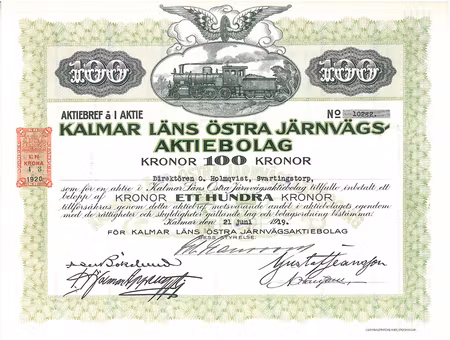 Kalmar Läns Östra Järnvägs AB, 100 kr, 1919