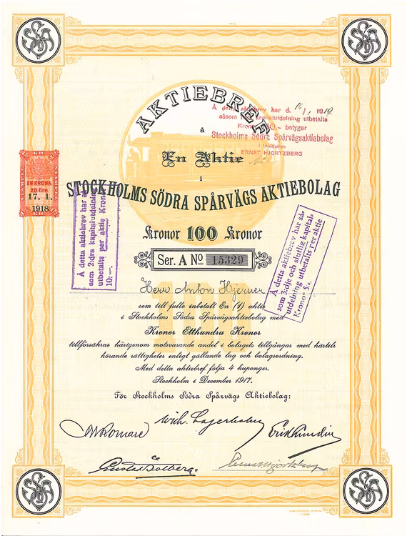 Stockholms Södra Spårvägs AB, 100 kr, 1907