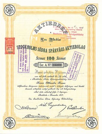 Stockholms Södra Spårvägs AB, 100 kr, 1907