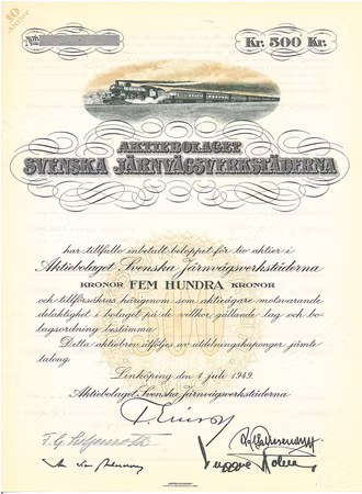 Svenska Järnvägsverkstäderna, AB, 500 kr, 1949