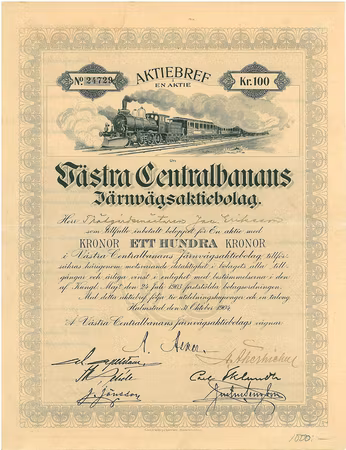 Västra Centralbanans Järnvägs AB, 100 kr, 1904