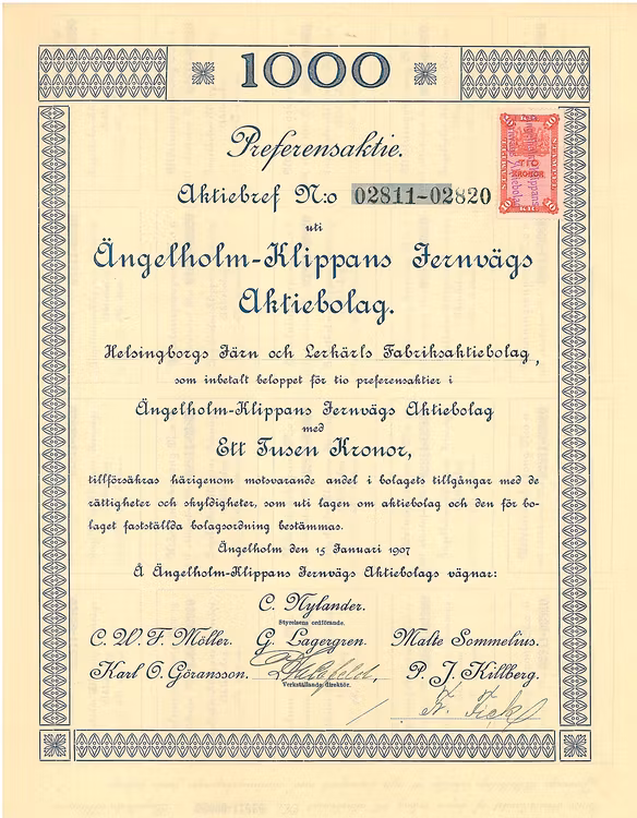 Ängelholm-Klippans Jernvägs AB, 1 000 kr