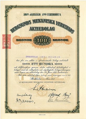 Bergsunds Mekaniska Verkstads AB, 100 kr