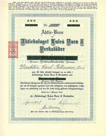 Luleå Varv & Verkstäder, AB, 250 kr, 1918