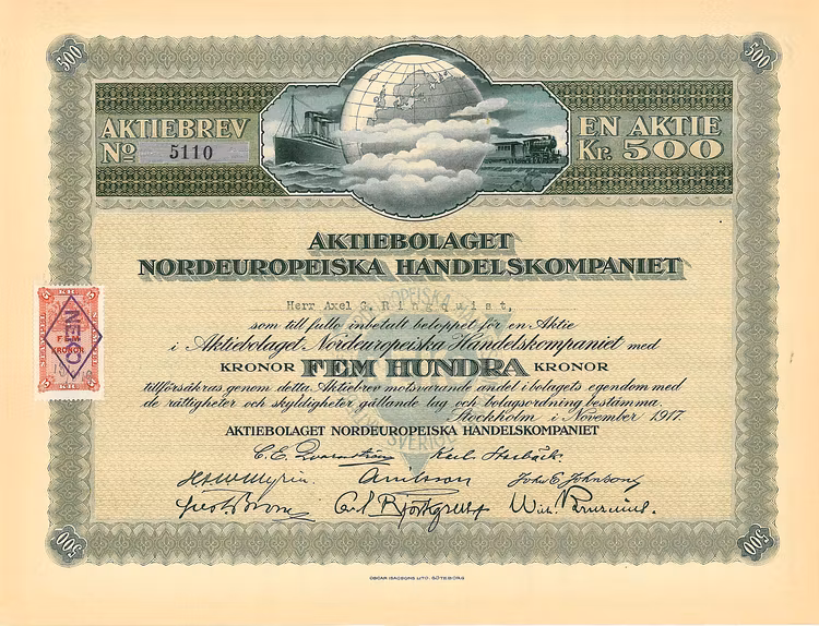 Nordeuropeiska Handelskompaniet, AB, 500 kr, 1917